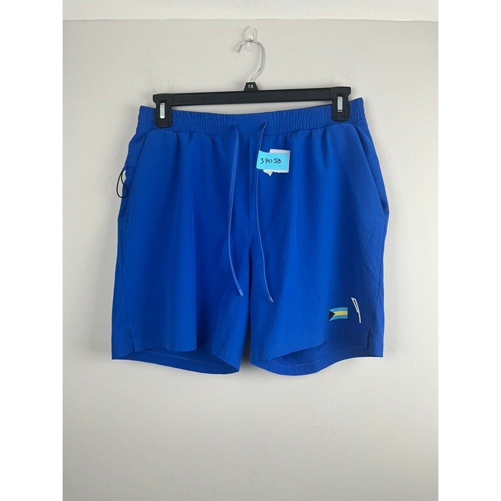 Lululemon Large Blue Athletic Shorts Bahamas Flag Patch Swim Gym Zipper Pocket